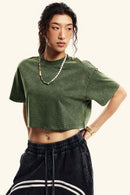 Cool-Touch Quick-Drying Sorona Blend Cropped T-Shirt in Blackish Green - front modeled view
