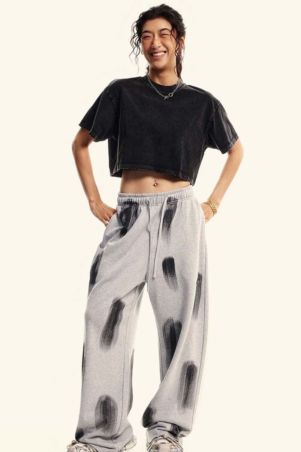 Cool-Touch Quick-Drying Sorona Blend Cropped T-Shirt in Fried Snowflakes - full-length front modeled view