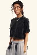 Cool-Touch Quick-Drying Sorona Blend Cropped T-Shirt in Fried Snowflakes - front modeled view