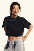 Cool-Touch Quick-Drying Sorona Blend Cropped T-Shirt in Fried Snowflakes - front modeled view