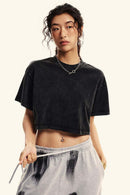 Cool-Touch Quick-Drying Sorona Blend Cropped T-Shirt in Fried Snowflakes - front modeled view