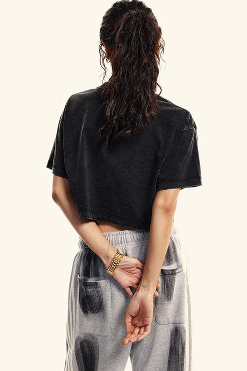 Cool-Touch Quick-Drying Sorona Blend Cropped T-Shirt in Fried Snowflakes - back modeled view