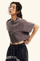Cool-Touch Quick-Drying Sorona Blend Cropped T-Shirt in Raspberry Purple - front modeled view