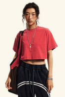 Cool-Touch Quick-Drying Sorona Blend Cropped T-Shirt in Red - front modeled view