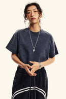 Cool-Touch Quick-Drying Sorona Blend Cropped T-Shirt in Royal Blue - front modeled view