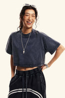 Cool-Touch Quick-Drying Sorona Blend Cropped T-Shirt in Royal Blue - front modeled view