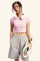 Washed Cropped Short-Sleeve Tee - Pink