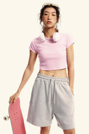 Washed Cropped Short-Sleeve Tee - Pink