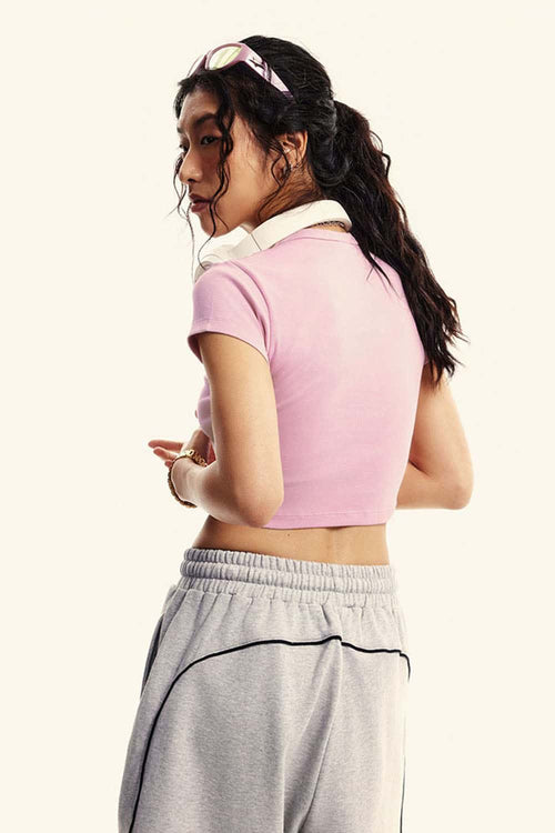 Washed Cropped Short-Sleeve Tee - Pink