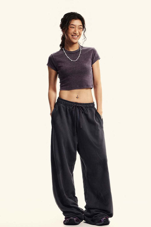 Washed Cropped Short-Sleeve Tee - Grape Purple