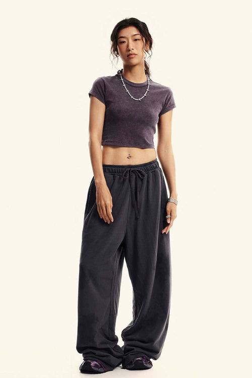 Washed Cropped Short-Sleeve Tee - Grape Purple