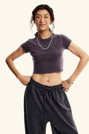 Washed Cropped Short-Sleeve Tee - Grape Purple