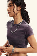 Washed Cropped Short-Sleeve Tee - Grape Purple