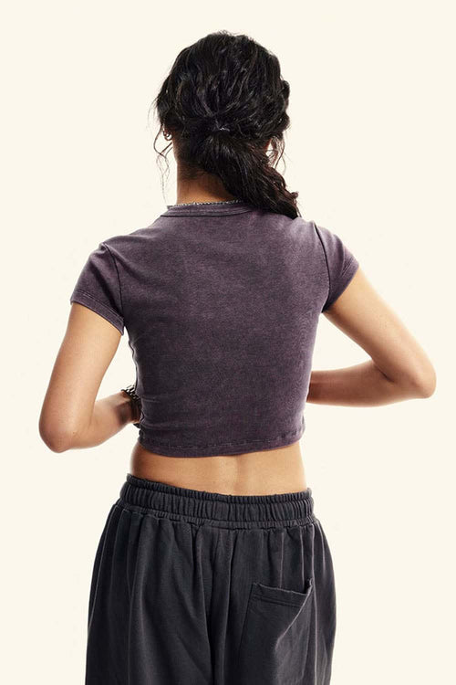 Washed Cropped Short-Sleeve Tee - Grape Purple