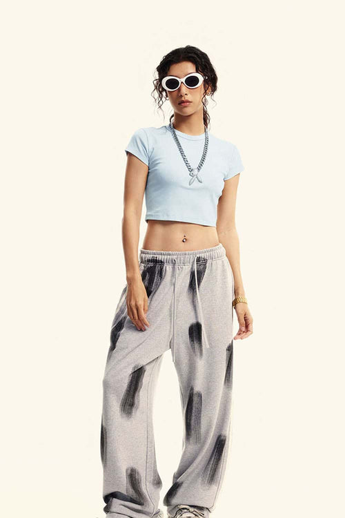 Washed Cropped Short-Sleeve Tee - Sky Blue