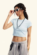 Washed Cropped Short-Sleeve Tee - Sky Blue