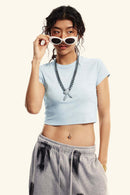 Washed Cropped Short-Sleeve Tee - Sky Blue