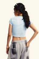 Washed Cropped Short-Sleeve Tee - Sky Blue