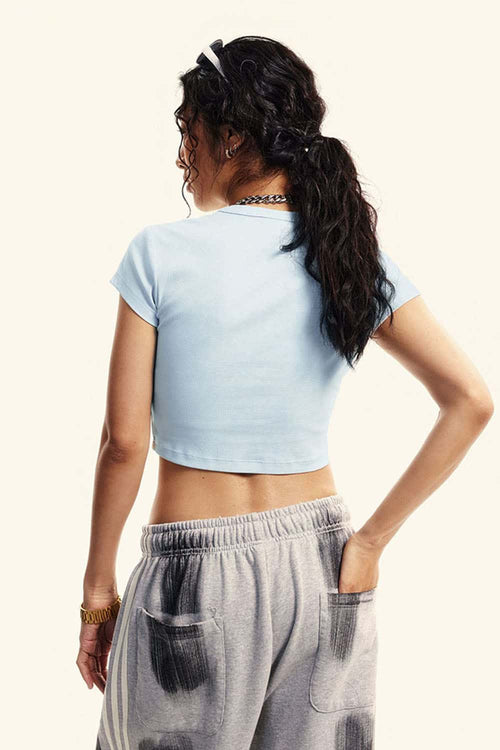 Washed Cropped Short-Sleeve Tee - Sky Blue
