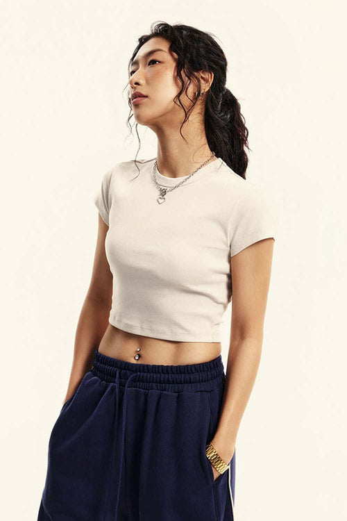 Washed Cropped Short-Sleeve Tee - Slate Rice