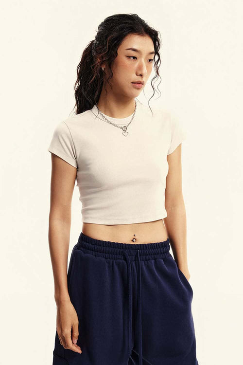 Washed Cropped Short-Sleeve Tee - Slate Rice