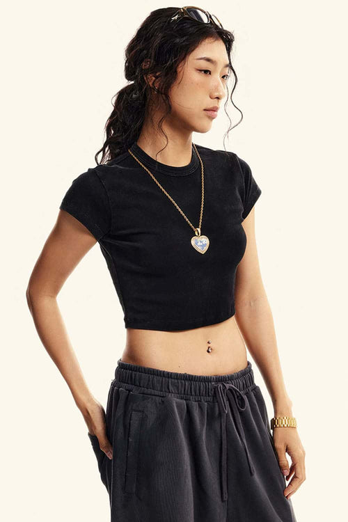 Washed Cropped Short-Sleeve Tee - Fried Snowflakes