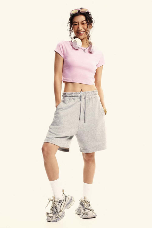 Washed Cropped Short-Sleeve Tee - Pink
