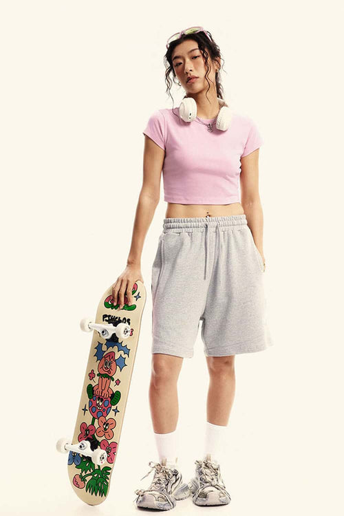 Washed Cropped Short-Sleeve Tee - Pink
