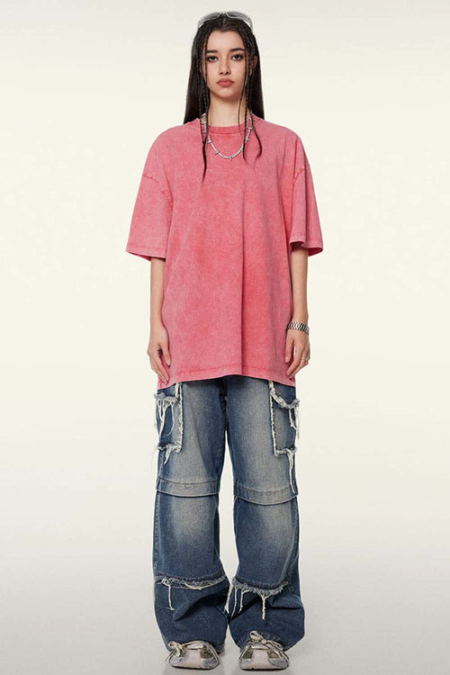 Heavyweight Vintage-Wash Cotton Relaxed-Fit T-Shirt in Cherry Blossom - full-length front modeled view