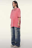 Heavyweight Vintage-Wash Cotton Relaxed-Fit T-Shirt in Cherry Blossom - back modeled view