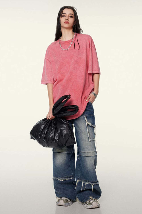 Heavyweight Vintage-Wash Cotton Relaxed-Fit T-Shirt in Cherry Blossom - full-length front modeled view