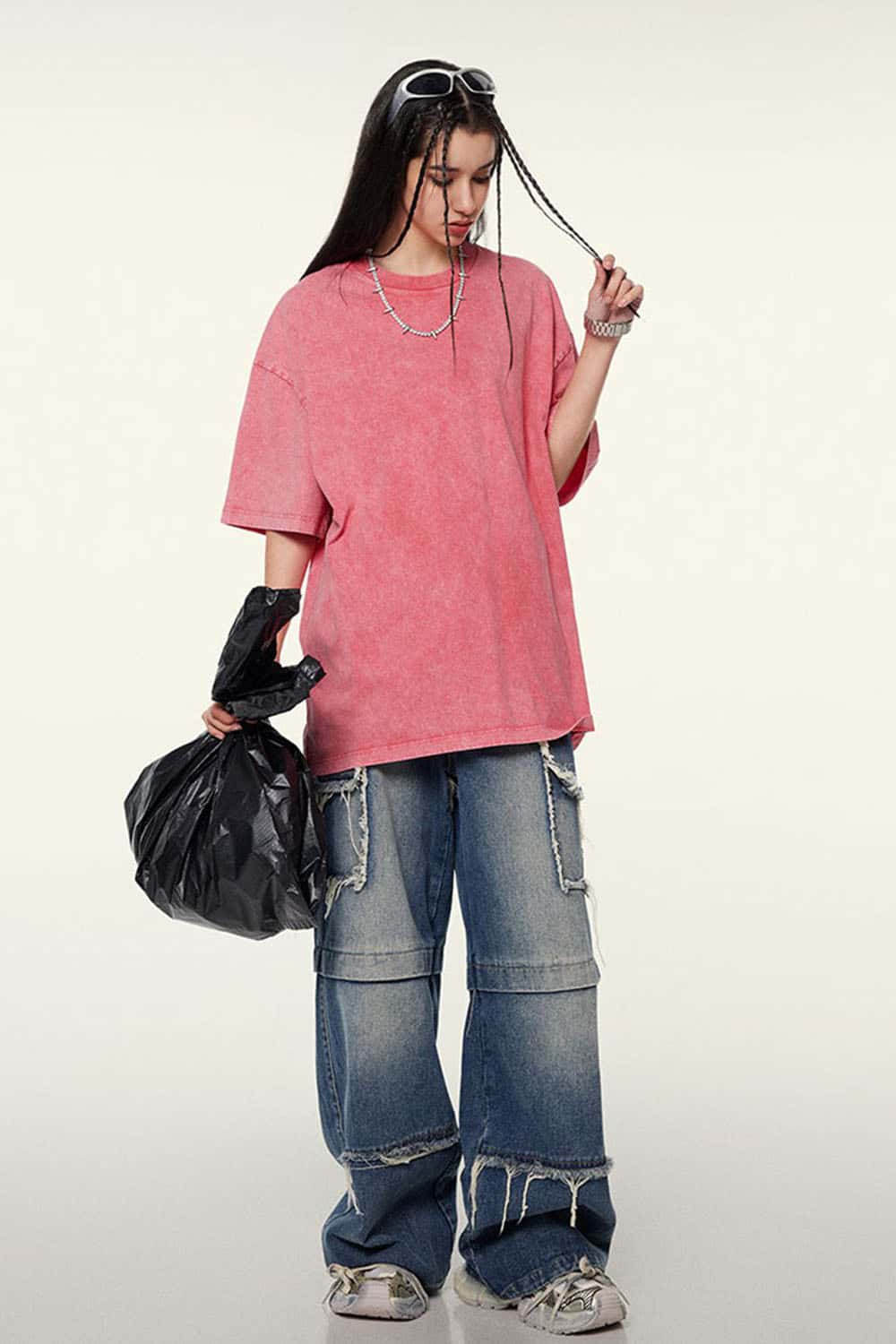 Heavyweight Vintage-Wash Cotton Relaxed-Fit T-Shirt in Cherry Blossom - product detail close-up