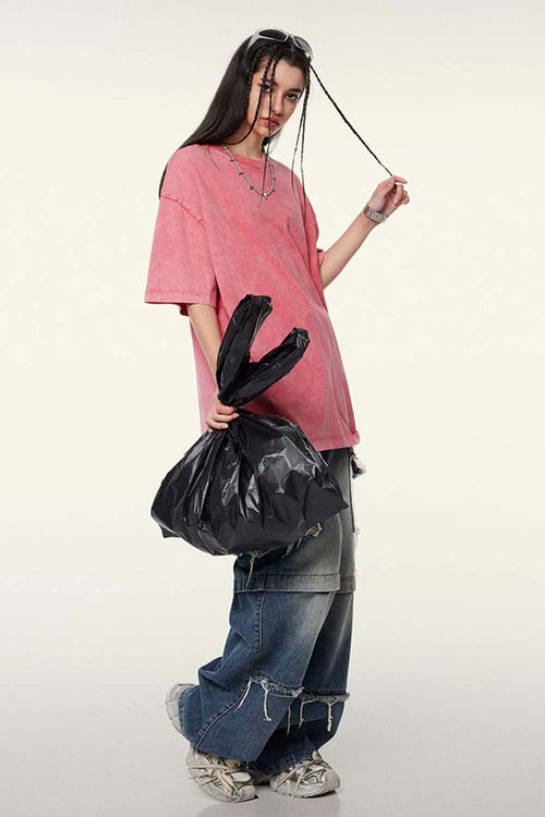 Heavyweight Vintage-Wash Cotton Relaxed-Fit T-Shirt in Cherry Blossom - front modeled view