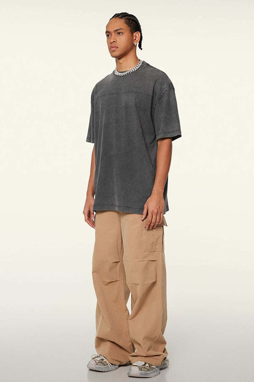 Heavyweight Vintage-Wash Cotton Relaxed-Fit T-Shirt in Dark Gray - three-quarter front modeled view