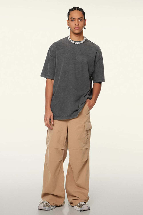 Heavyweight Vintage-Wash Cotton Relaxed-Fit T-Shirt in Dark Gray - front modeled view