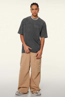 Heavyweight Vintage-Wash Cotton Relaxed-Fit T-Shirt in Dark Gray - front modeled view