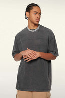 Heavyweight Vintage-Wash Cotton Relaxed-Fit T-Shirt in Dark Gray - product detail close-up