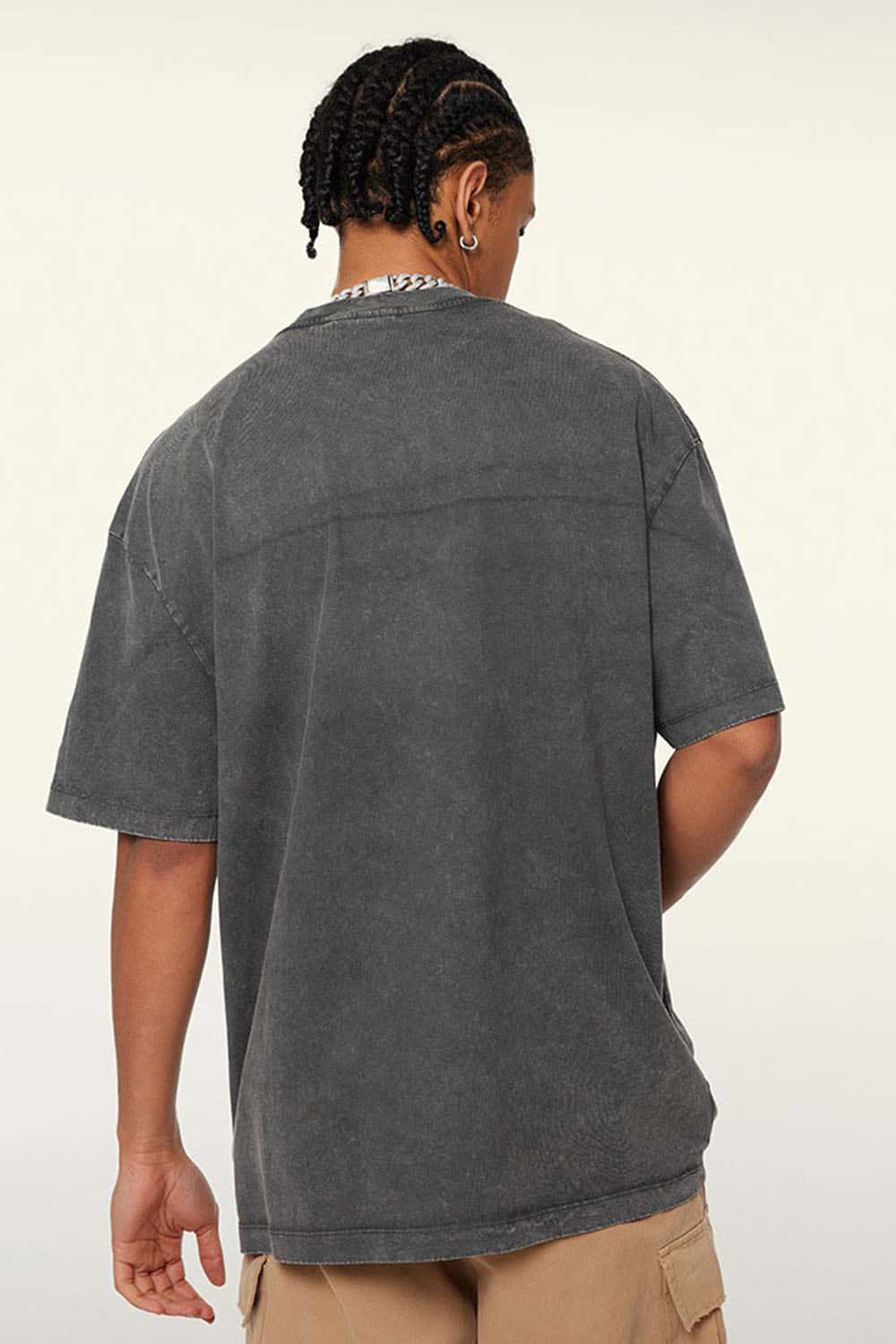Heavyweight Vintage-Wash Cotton Relaxed-Fit T-Shirt in Dark Gray - back modeled view
