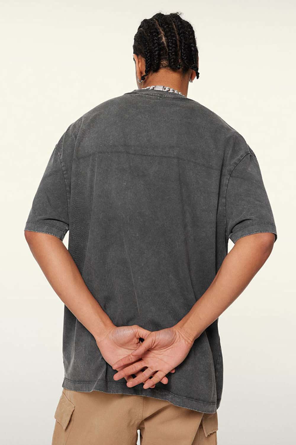 Heavyweight Vintage-Wash Cotton Relaxed-Fit T-Shirt in Dark Gray - full-length front modeled view