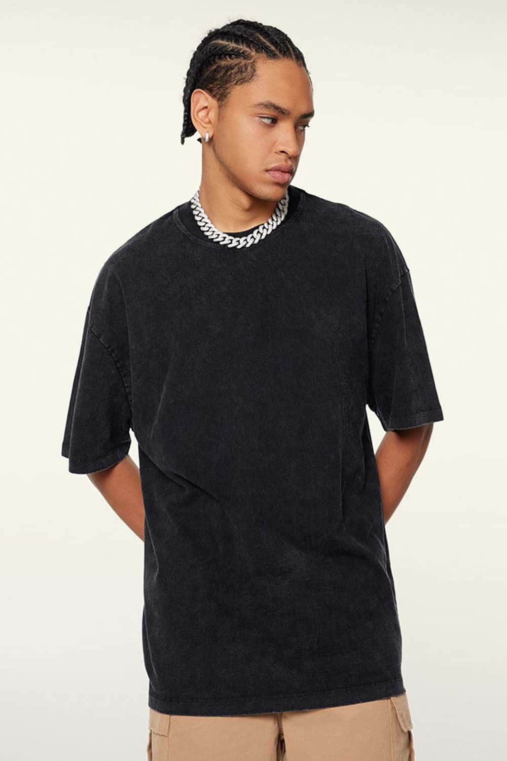 Heavyweight Vintage-Wash Cotton Relaxed-Fit T-Shirt in Fried Snowflakes - front modeled view