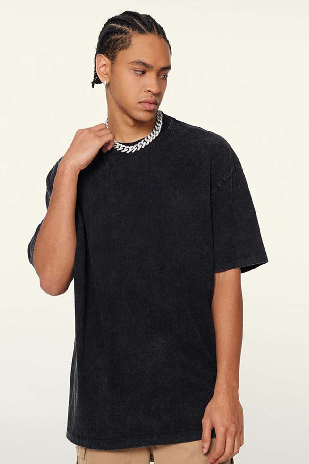 Heavyweight Vintage-Wash Cotton Relaxed-Fit T-Shirt in Fried Snowflakes - full-length front modeled view