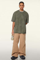 Heavyweight Vintage-Wash Cotton Relaxed-Fit T-Shirt in Green - full-length front modeled view