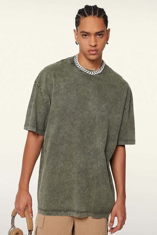 Heavyweight Vintage-Wash Cotton Relaxed-Fit T-Shirt in Green - three-quarter front modeled view