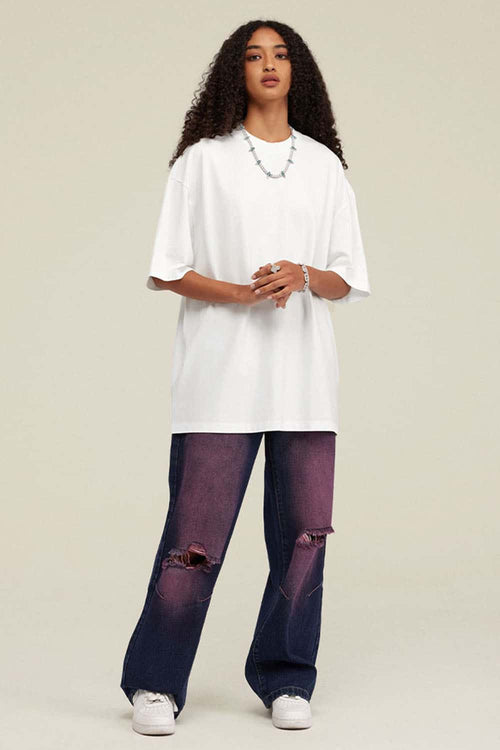 Heavyweight Vintage-Wash Cotton Relaxed-Fit T-Shirt in Ivory White - full-length front modeled view