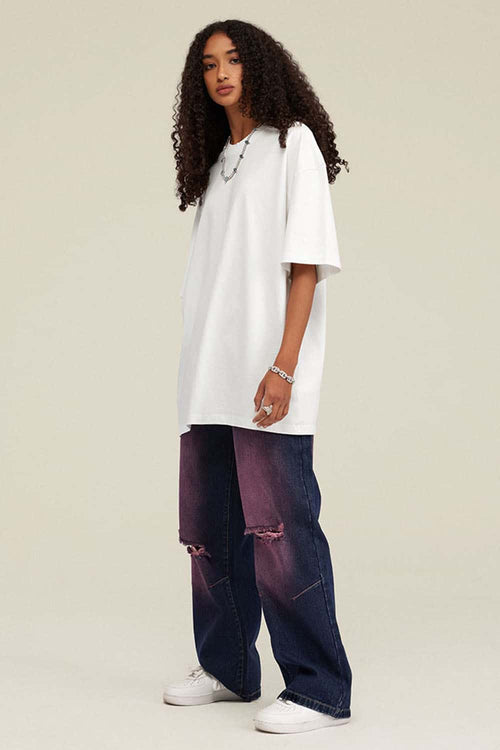 Heavyweight Vintage-Wash Cotton Relaxed-Fit T-Shirt in Ivory White - back modeled view