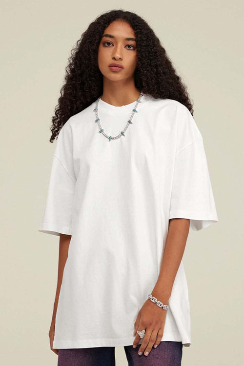 Heavyweight Vintage-Wash Cotton Relaxed-Fit T-Shirt in Ivory White - front modeled view