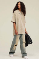 Heavyweight Vintage-Wash Cotton Relaxed-Fit T-Shirt in Khaki - three-quarter front modeled view