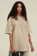 Heavyweight Vintage-Wash Cotton Relaxed-Fit T-Shirt in Khaki - front modeled view