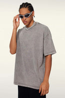 Heavyweight Vintage-Wash Cotton Relaxed-Fit T-Shirt in Medium Gray - product detail close-up