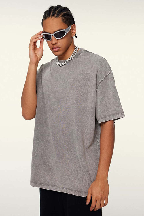 Heavyweight Vintage-Wash Cotton Relaxed-Fit T-Shirt in Medium Gray - product detail close-up